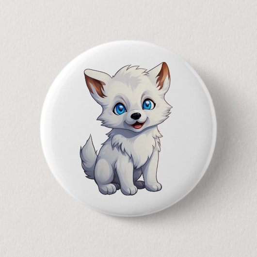 Cartoon Wolf-Abbildung Button (Vorderseite)