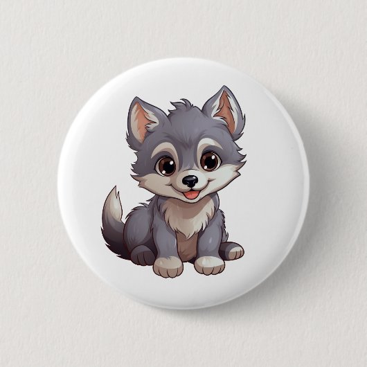 Cartoon Wolf-Abbildung Button (Vorderseite)