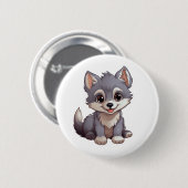 Cartoon Wolf-Abbildung Button (Vorne & Hinten)