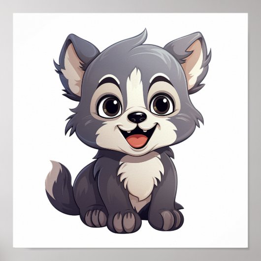 Cartoon Wolf-Abbildung Poster (Vorne)