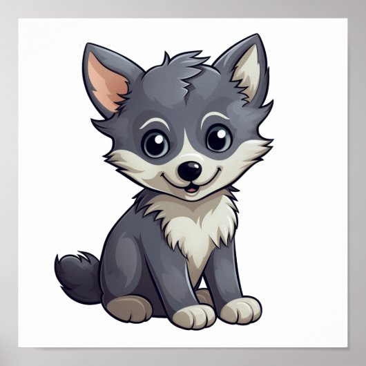 Cartoon Wolf-Abbildung Poster (Vorne)