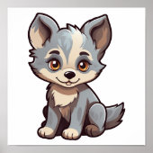 Cartoon Wolf-Abbildung Poster (Vorne)