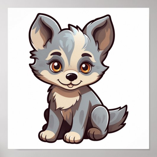 Cartoon Wolf-Abbildung Poster (Vorne)