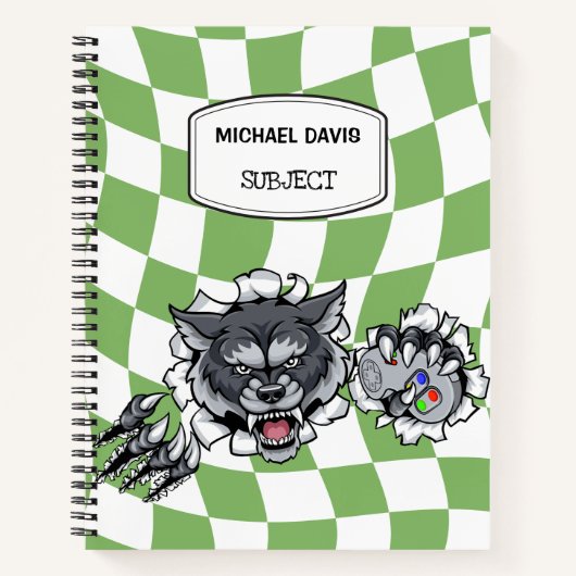 Cartoon Wolf Holding Video Games Controller Custom Notizblock (Vorderseite)