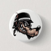 Cartoon Wolf mit Dynamit auf seinem deutschen Helm Button (Vorderseite)
