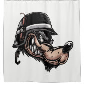 Cartoon Wolf mit Dynamit auf seinem deutschen Helm Duschvorhang (Vorderseite)