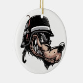 Cartoon Wolf mit Dynamit auf seinem deutschen Helm Keramik Ornament (Rechts)