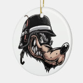 Cartoon Wolf mit Dynamit auf seinem deutschen Helm Keramik Ornament (Links)