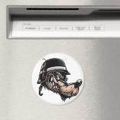 Cartoon Wolf mit Dynamit auf seinem deutschen Helm Magnet (In Situ (Geschirrspüler))
