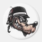 Cartoon Wolf mit Dynamit auf seinem deutschen Helm Magnet (Vorne)