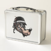Cartoon Wolf mit Dynamit auf seinem deutschen Helm Metall Lunch Box (Rückseite)