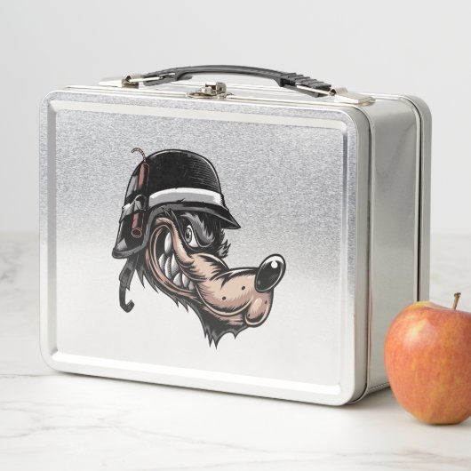 Cartoon Wolf mit Dynamit auf seinem deutschen Helm Metall Lunch Box (Beispiel)