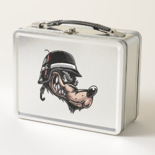 Cartoon Wolf mit Dynamit auf seinem deutschen Helm Metall Lunch Box