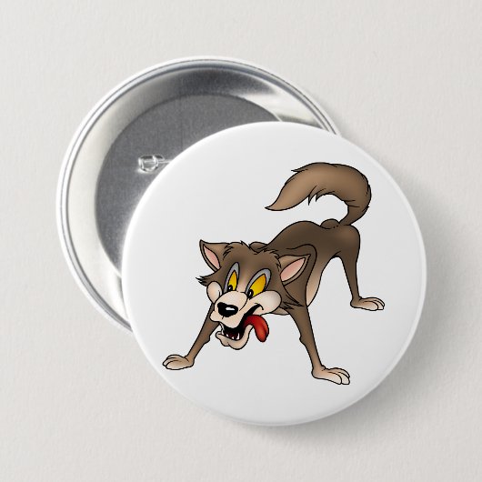 Cartoon Wolf mit Goofy Expression Button (Vorne & Hinten)
