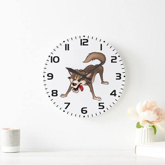Cartoon Wolf mit Goofy Expression Große Wanduhr