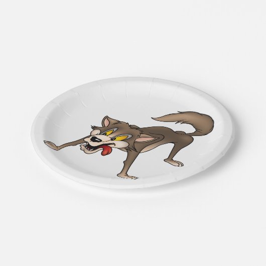 Cartoon Wolf mit Goofy Expression Pappteller (Schrägansicht)