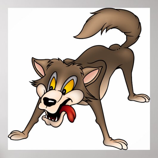 Cartoon Wolf mit Goofy Expression Poster (Vorne)