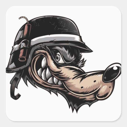 Cartoon Wolf Quadratischer Aufkleber (Vorderseite)