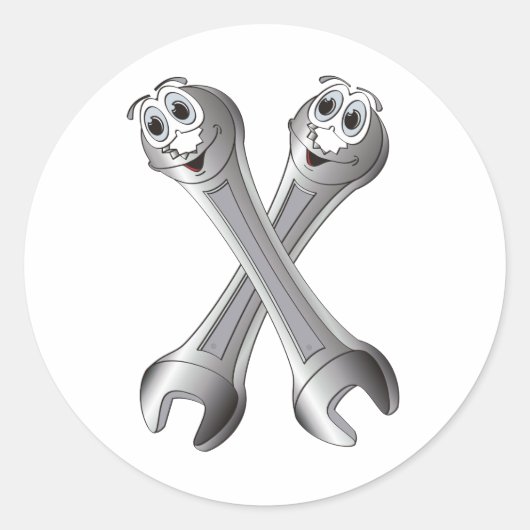 Cartoon Wrenches Runder Aufkleber (Vorderseite)