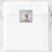 Cartoon Yellow Labrador Retriever Birthday Quadratischer Aufkleber (Tasche)