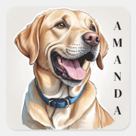 Cartoon Yellow Labrador Retriever Quadratischer Aufkleber