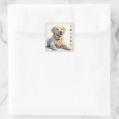 Cartoon Yellow Lying Labrador Retriever Quadratischer Aufkleber (Tasche)