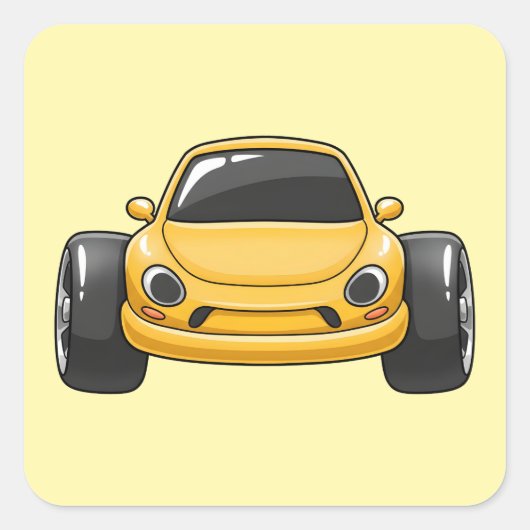 Cartoon Yellow Toon Car Quadratischer Aufkleber (Vorderseite)