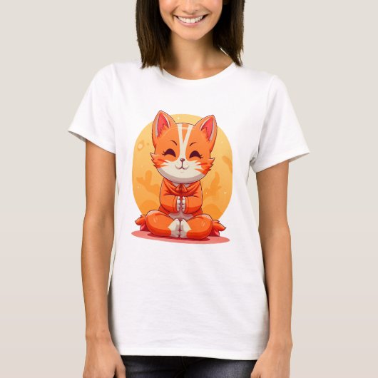 Cartoon Yoga Cat T-Shirt (Vorderseite)