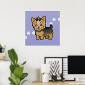 Cartoon Yorkshire Terrier (kurze Haare mit Bogen) Poster (Heimbüro)