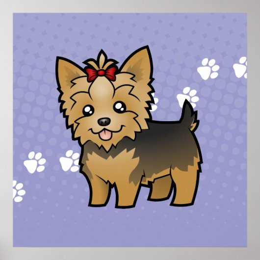 Cartoon Yorkshire Terrier (kurze Haare mit Bogen) Poster (Vorne)