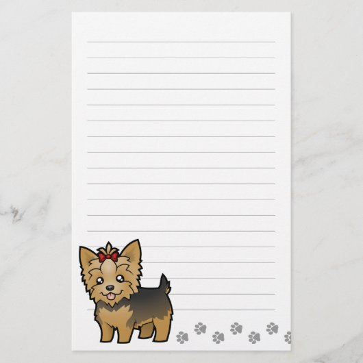 Cartoon-Yorkshire-Terrier (kurzes Haar mit Bogen) Briefpapier (Vorderseite)