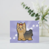 Cartoon Yorkshire Terrier (langes Haar mit Bogen) Postkarte (Stehend Vorderseite)