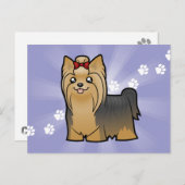 Cartoon Yorkshire Terrier (langes Haar mit Bogen) Postkarte (Vorne/Hinten)