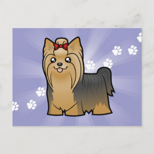 Cartoon Yorkshire Terrier (langes Haar mit Bogen) Postkarte