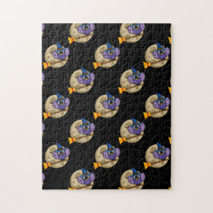 Cartoon Zauberer Ausblättern auf Zimmermuster Puzzle