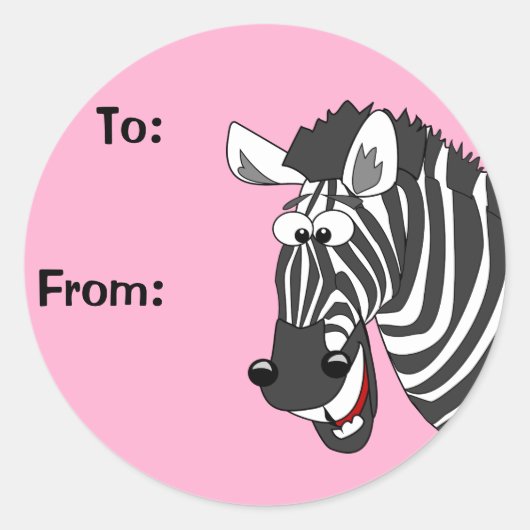 Cartoon Zebra Pink Aufkleber für das Geschenk Farb (Vorderseite)