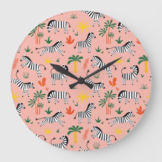 Cartoon Zebras Funny Seamless Muster Große Wanduhr (Vorderseite)