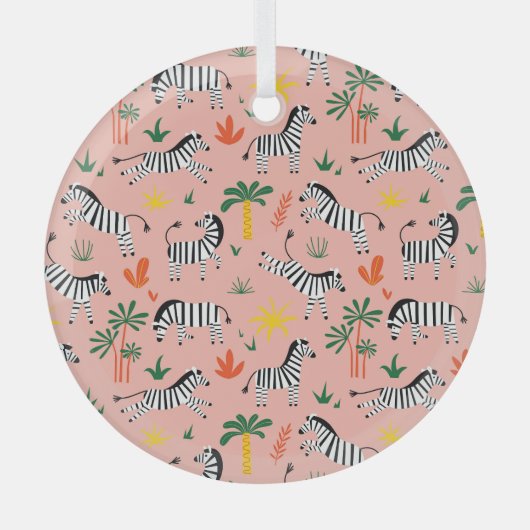 Cartoon Zebras Funny Seamless Muster Ornament Aus Glas (Vorderseite)