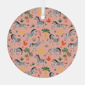 Cartoon Zebras Funny Seamless Muster Ornament Aus Glas (Rückseite)
