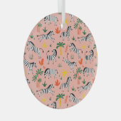 Cartoon Zebras Funny Seamless Muster Ornament Aus Glas (Vorderseite Rechts)