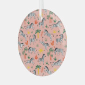 Cartoon Zebras Funny Seamless Muster Ornament Aus Glas (Vorderseite links)