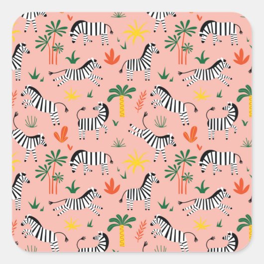 Cartoon Zebras Funny Seamless Muster Quadratischer Aufkleber (Vorderseite)