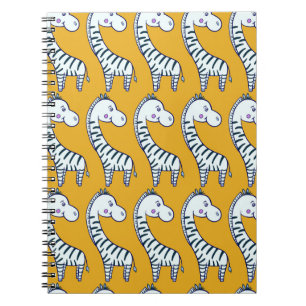 Cartoon zebras: gelbes Hintergrundmuster. Notizblock