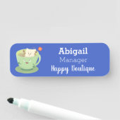 Cartoon-Zeichen für den niedlichen Teebag-Becher S Namensschild (Beispiel)