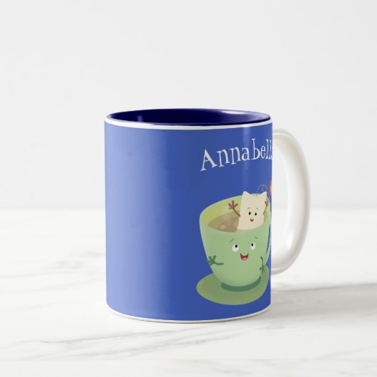 Cartoon-Zeichen für den niedlichen Teebag-Becher S Zweifarbige Tasse (VorderseiteRechts)