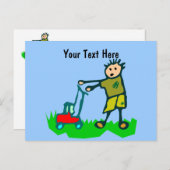 Cartoon Zeichne Mann Rasenmähen Postkarte (Vorne/Hinten)