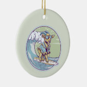 Cartoon-Ziege auf einem Surfbrett Keramik Ornament (Rechts)