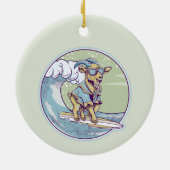 Cartoon-Ziege auf einem Surfbrett Keramik Ornament (Hinten)