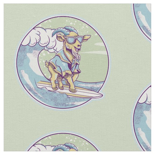 Cartoon-Ziege auf einem Surfbrett Stoff (Nahaufnahme)