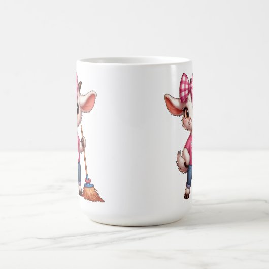 Cartoon-Ziege mit Bow und Broom Kaffeetasse (Mittel)